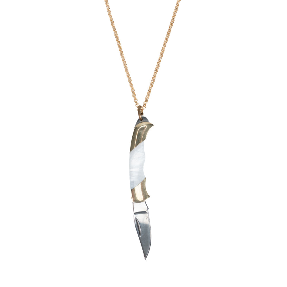 Harlow Necklace-Lg Folding Knife w/Gold Fill Chain