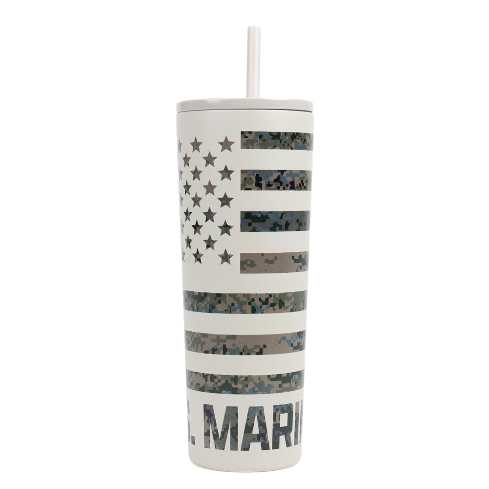 USMC Camo Stripe Straw Stainless Steel Tumbler 30oz