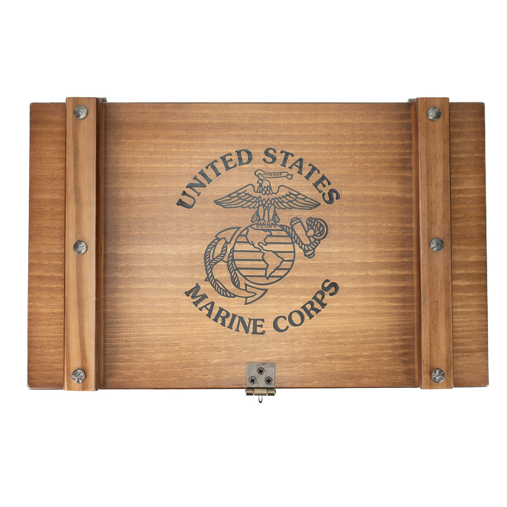 Wooden USMC Ammo Box with Hasp for Lock