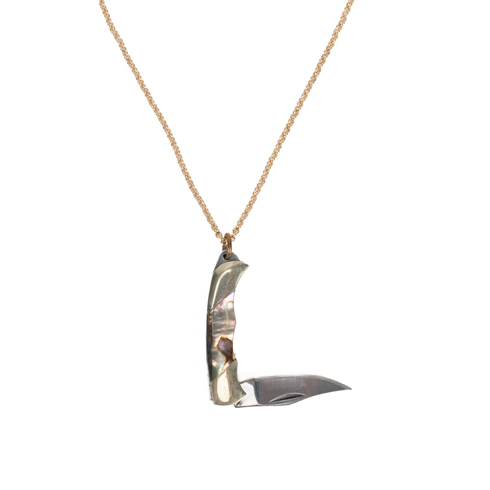 Harlow Necklace-Lg Folding Knife w/Gold Fill Chain