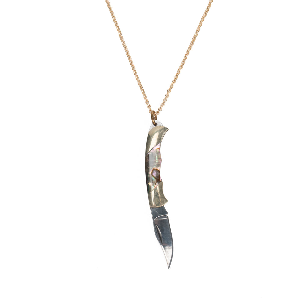Harlow Necklace-Lg Folding Knife w/Gold Fill Chain