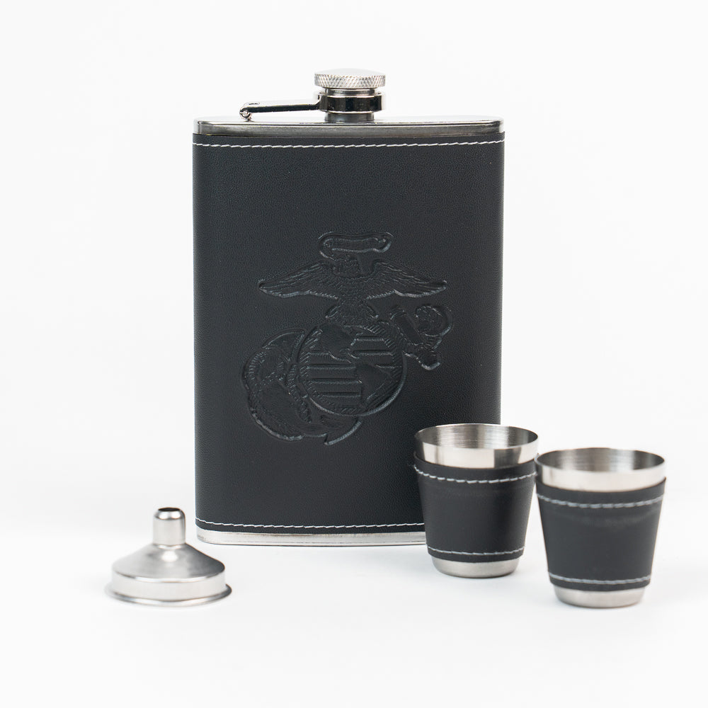Debossed Leather Flask Set