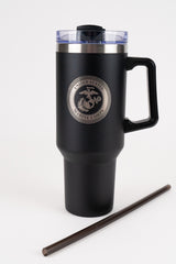 Laser Etched Emblem Travel Mug w/Straw 40oz
