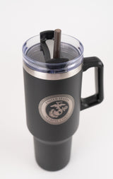 Laser Etched Emblem Travel Mug w/Straw 40oz