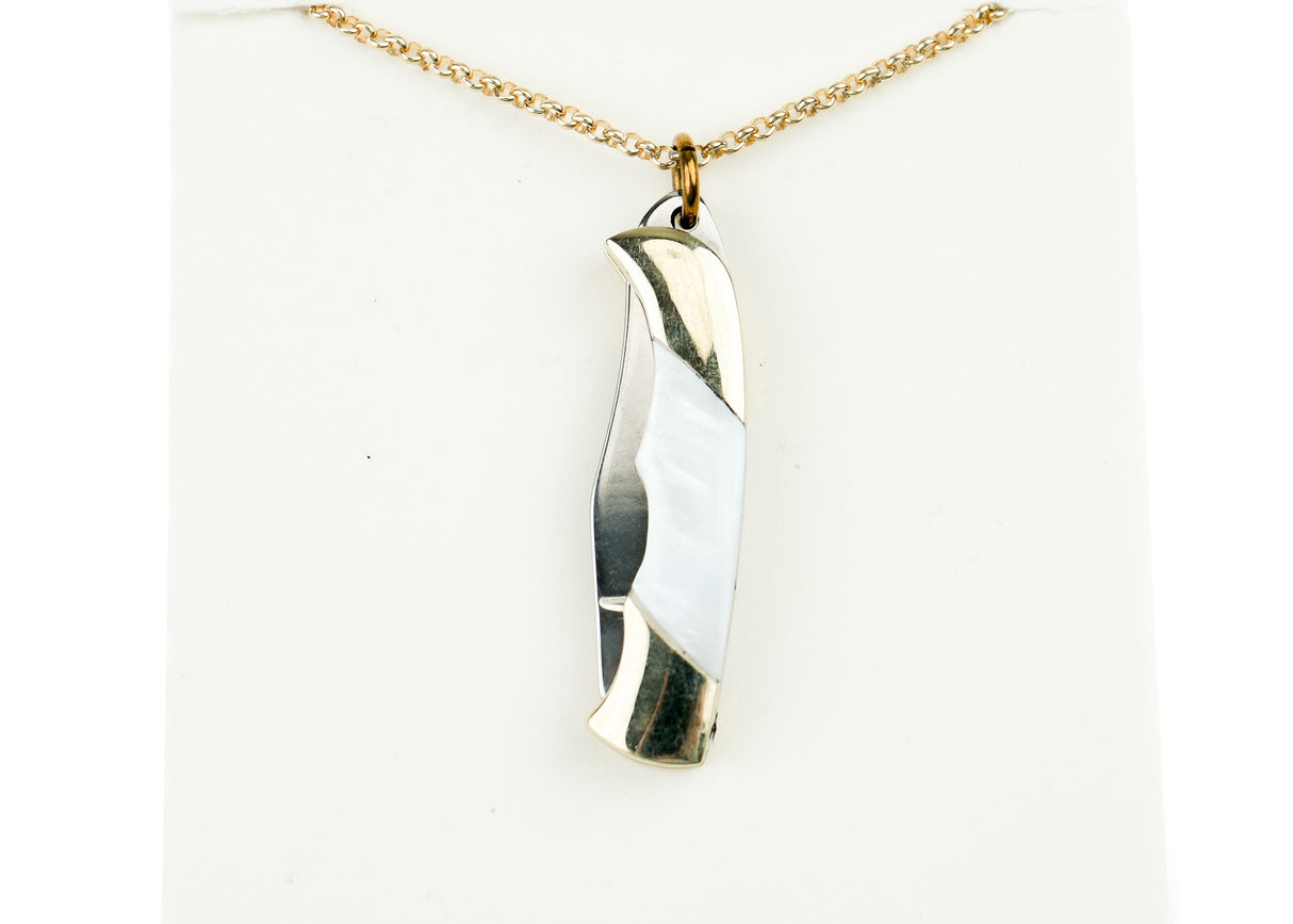 Harlow Necklace-Lg Folding Knife w/Gold Fill Chain