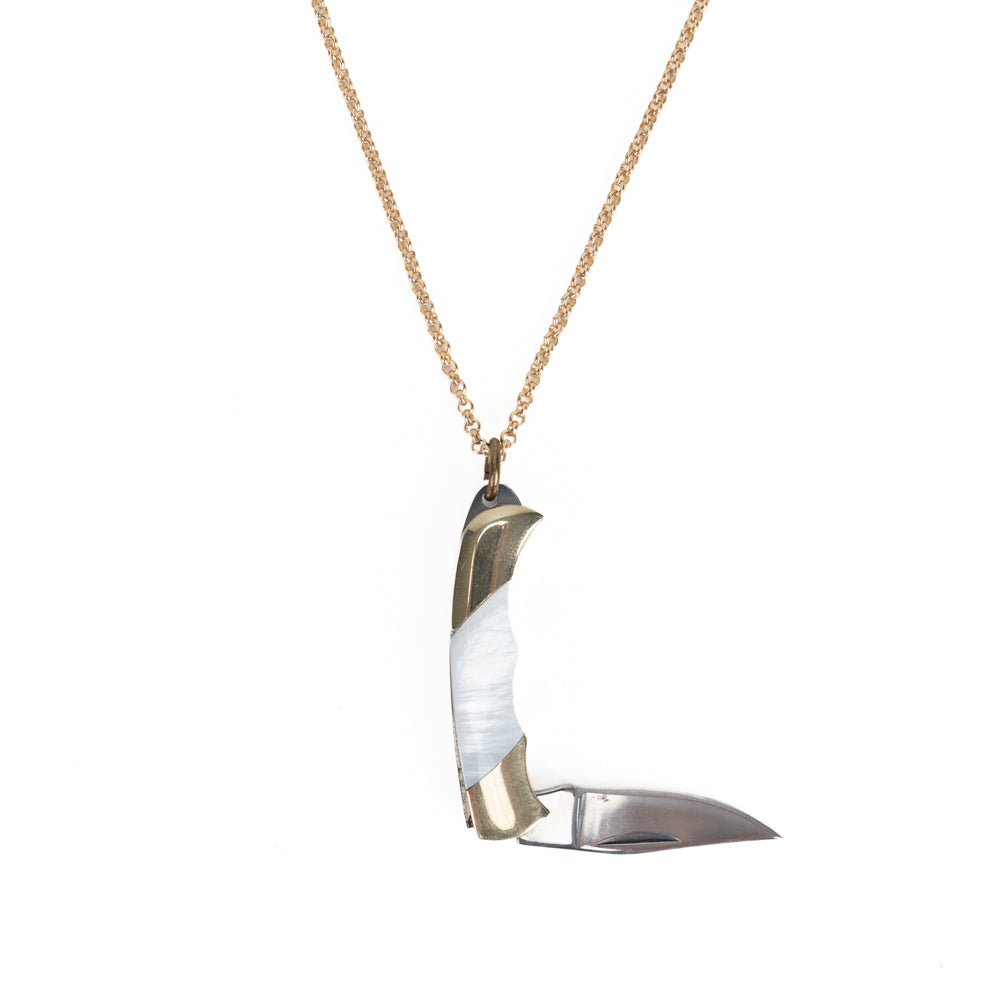 Harlow Necklace-Lg Folding Knife w/Gold Fill Chain