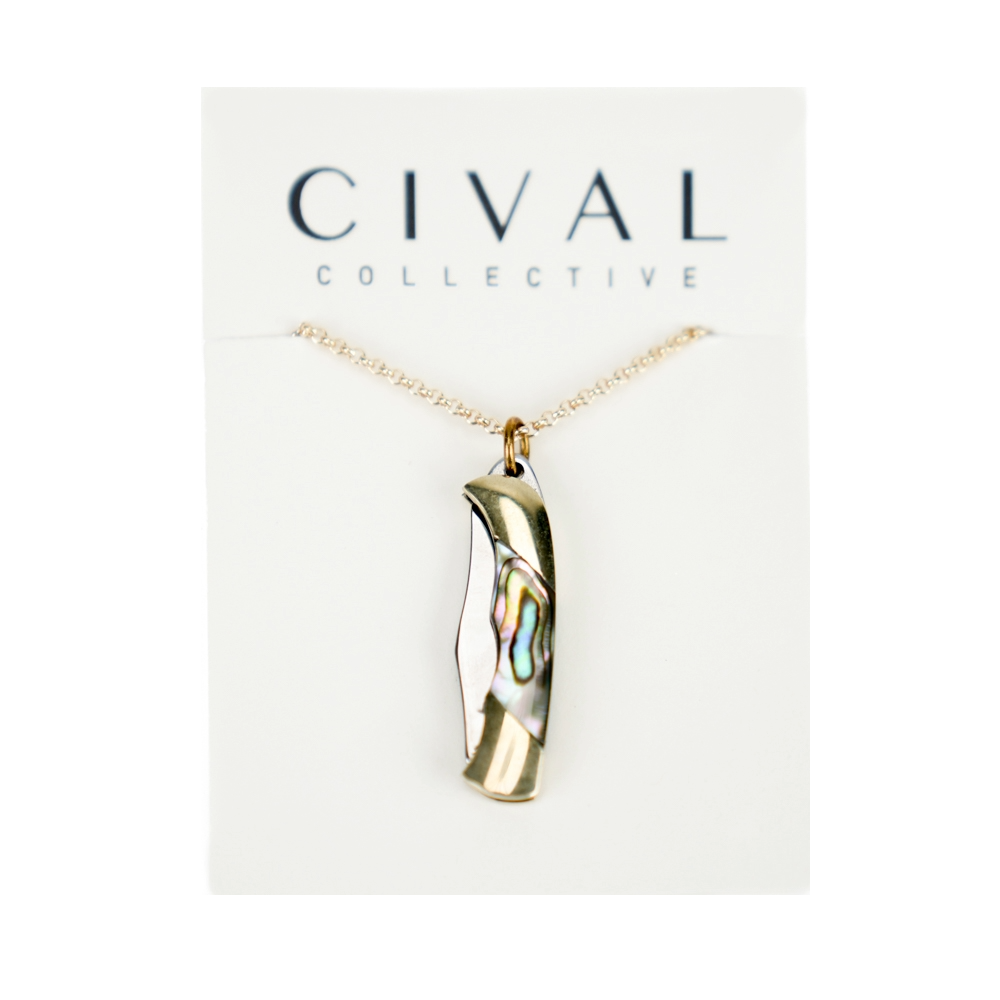Harlow Necklace-Lg Folding Knife w/Gold Fill Chain