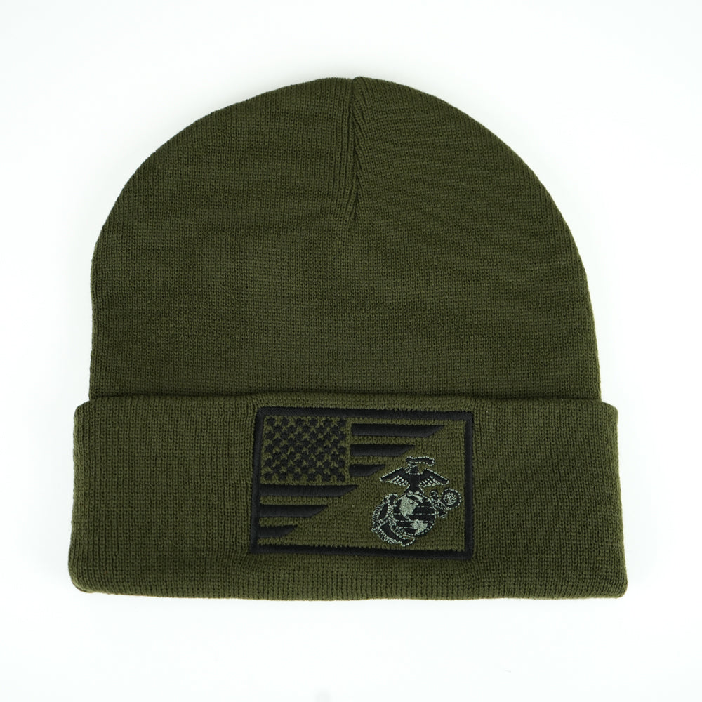 Olive Drab US Flag/EGA Beanie