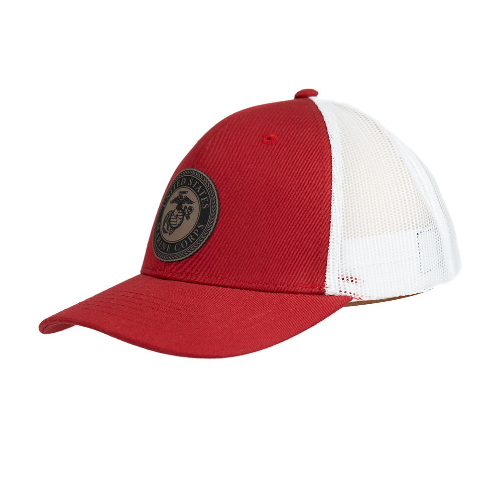 Red/White Trucker Hat-USMC Seal
