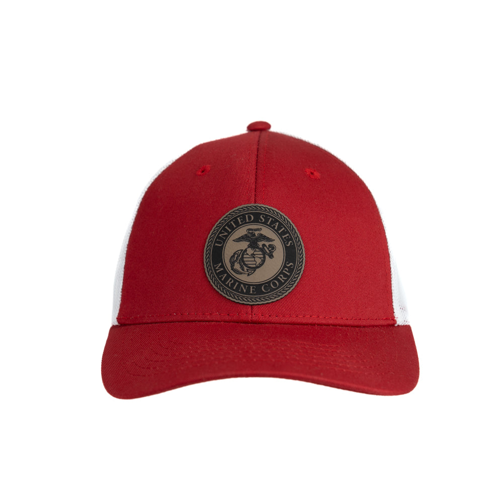 Red/White Trucker Hat-USMC Seal