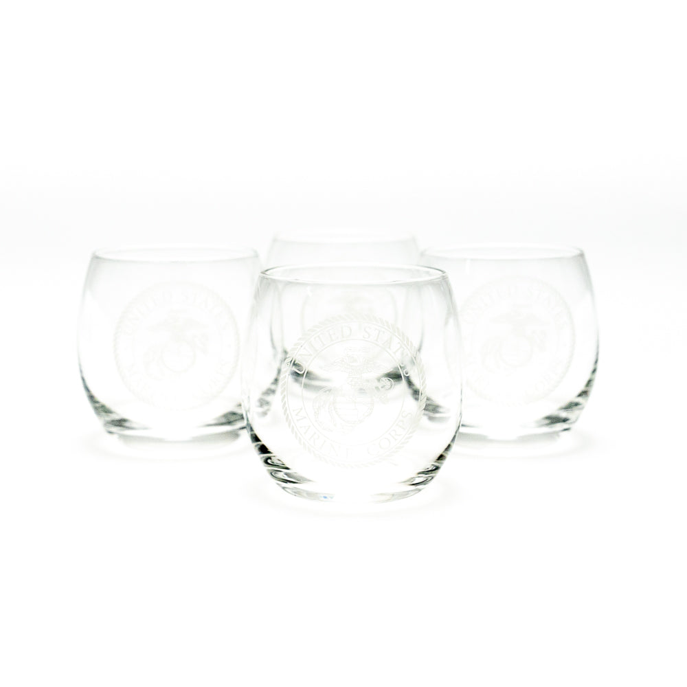 USMC Globe Decanter Set w/4 Emblem Glasses