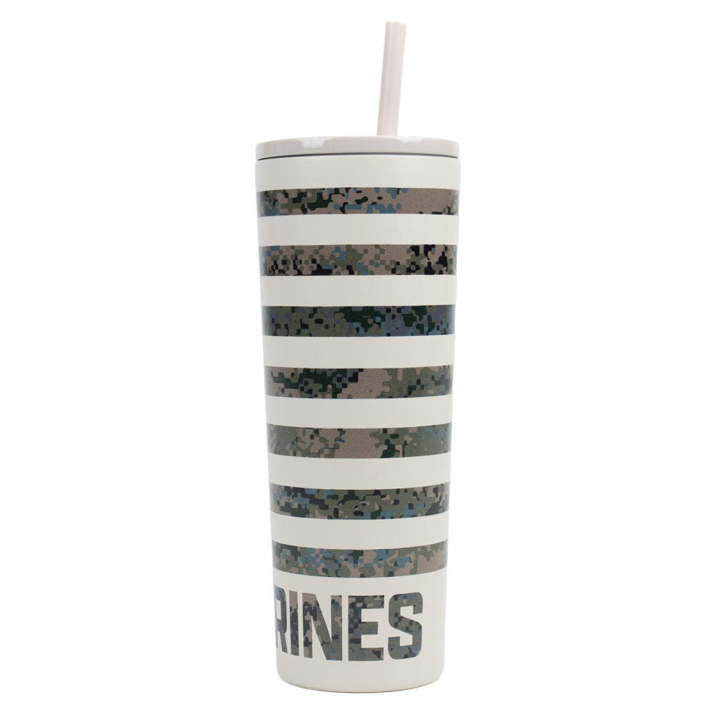 USMC Camo Stripe Straw Stainless Steel Tumbler 30oz