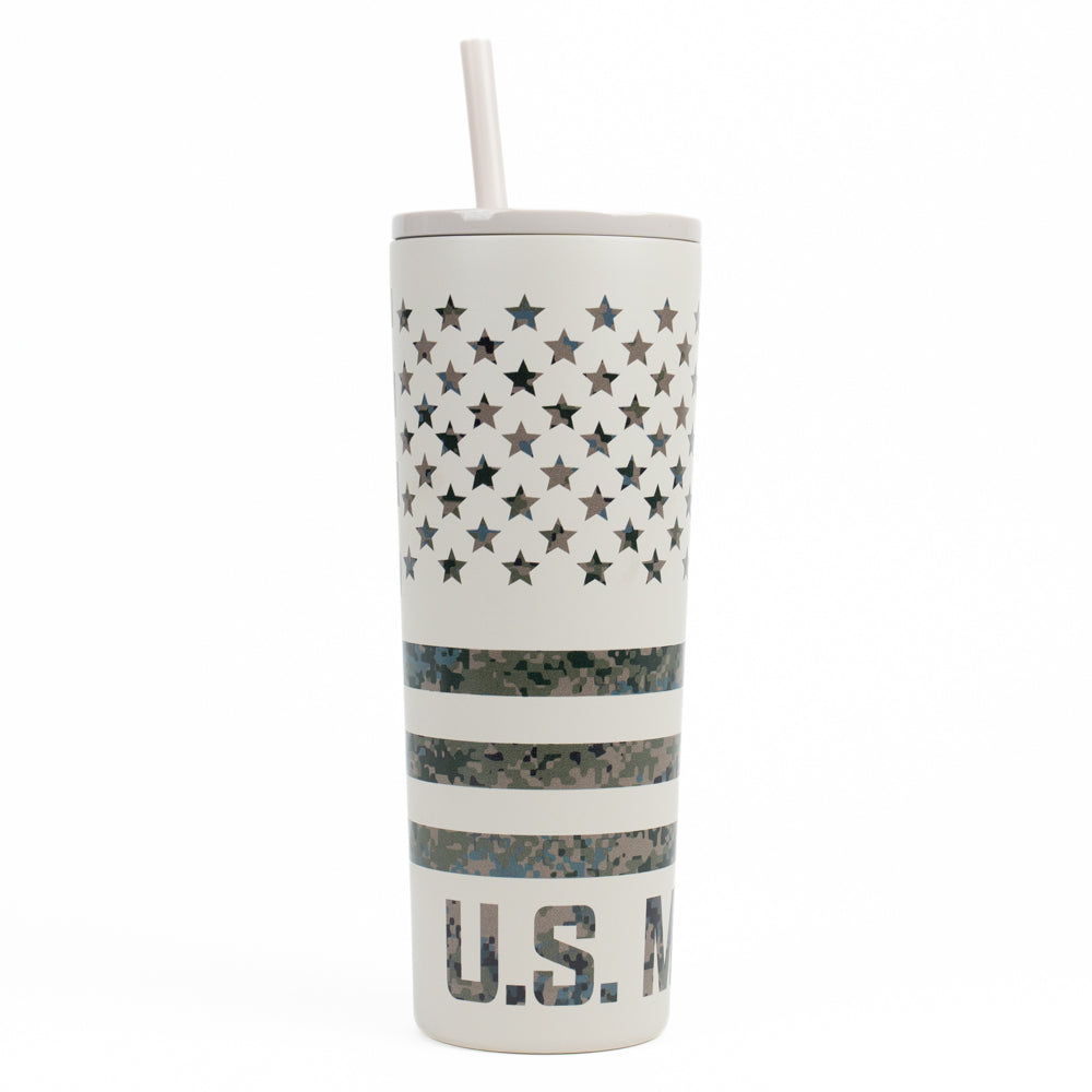 USMC Camo Stripe Straw Stainless Steel Tumbler 30oz