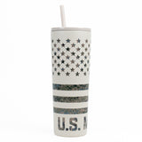 USMC Camo Stripe Straw Stainless Steel Tumbler 30oz